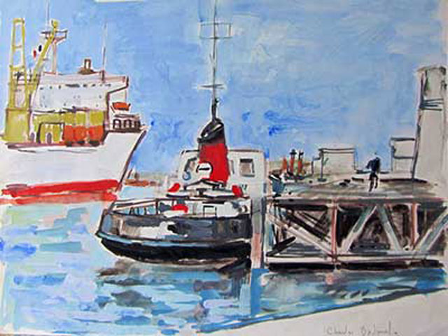 17-N392_Le Port_La Réunion 1986_Aquarelle 65x50